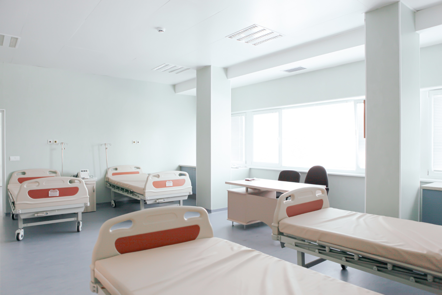 Hospital beds with health care mattresses