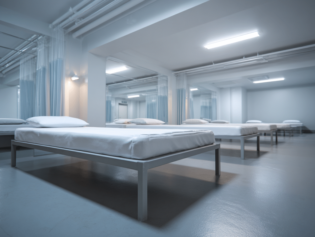 Vinyl Mattresses in a facility in metal bed frames