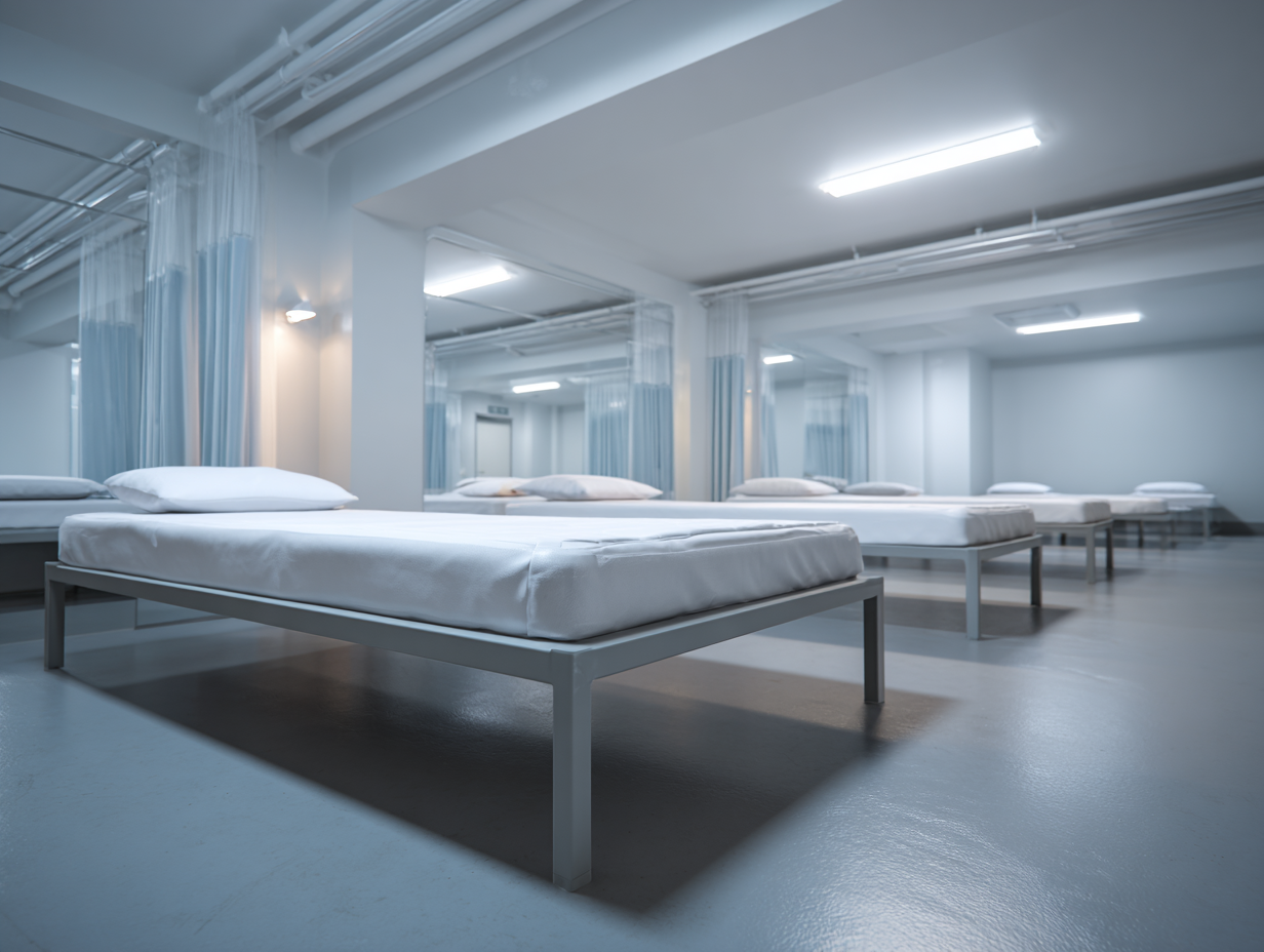 Vinyl Mattresses in a facility in metal bed frames